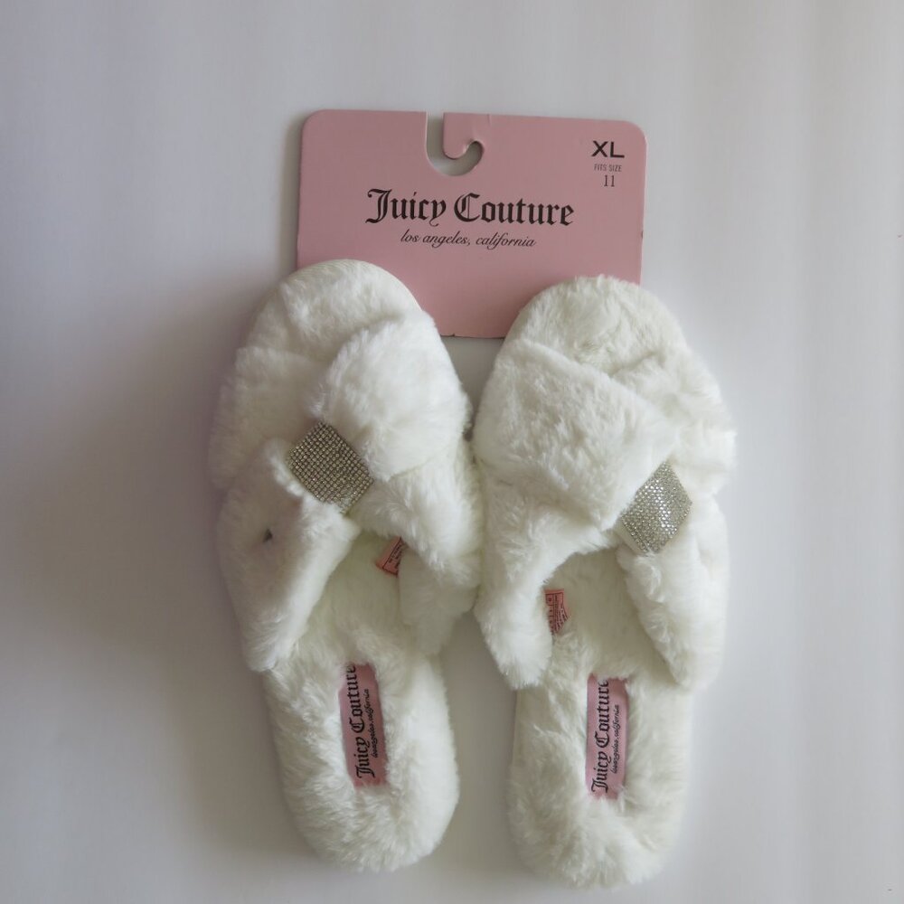 Juicy Couture White Criss Cross Bling slippers Size XL 11
